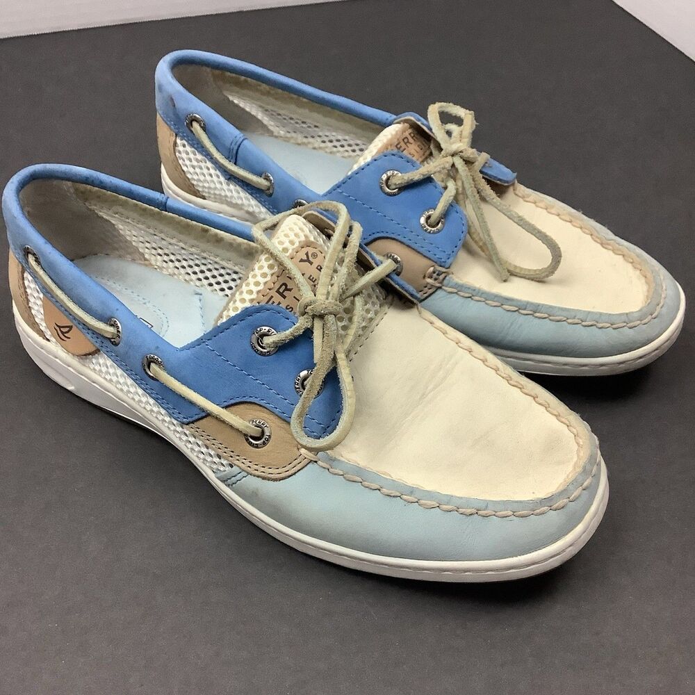 Sperry Top Sider Bluefish Boat Slip On Shoes Women 7 M Blue Cream Leather Loafer